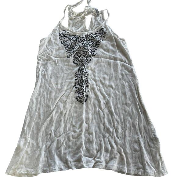 Amiani Tank Top Womens Large White Black Floral Printed Tunic - Picture 1 of 6
